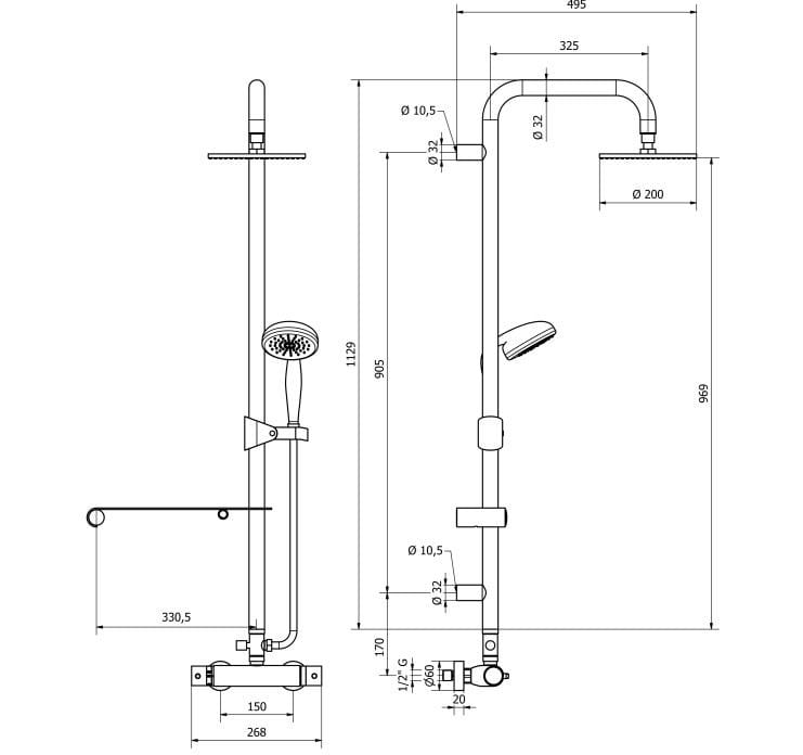 Термостатическая настенная душевая колонна с ручным душем Thermomat Elegance ARCH-00120116 - Вид №4