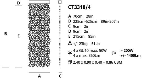 Serip Галогенный подвесной светильник из бронзы с кристаллами Diamond Ct3318/4 - Вид №1
