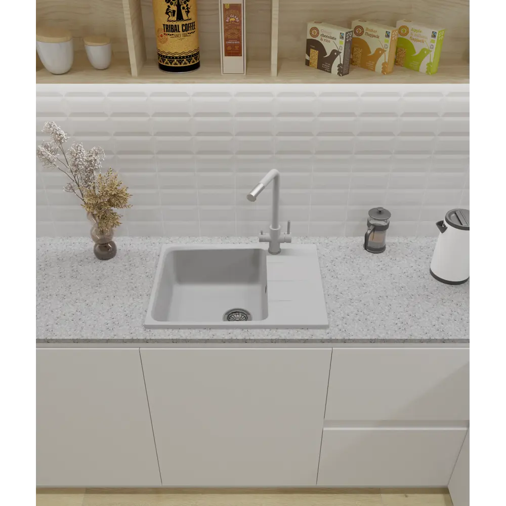 Мойка для кухни врезная KONSENSA 49x64 см глубина чаши 20 см кварц цвет белый Без серии STLM-2160668 - Вид №5