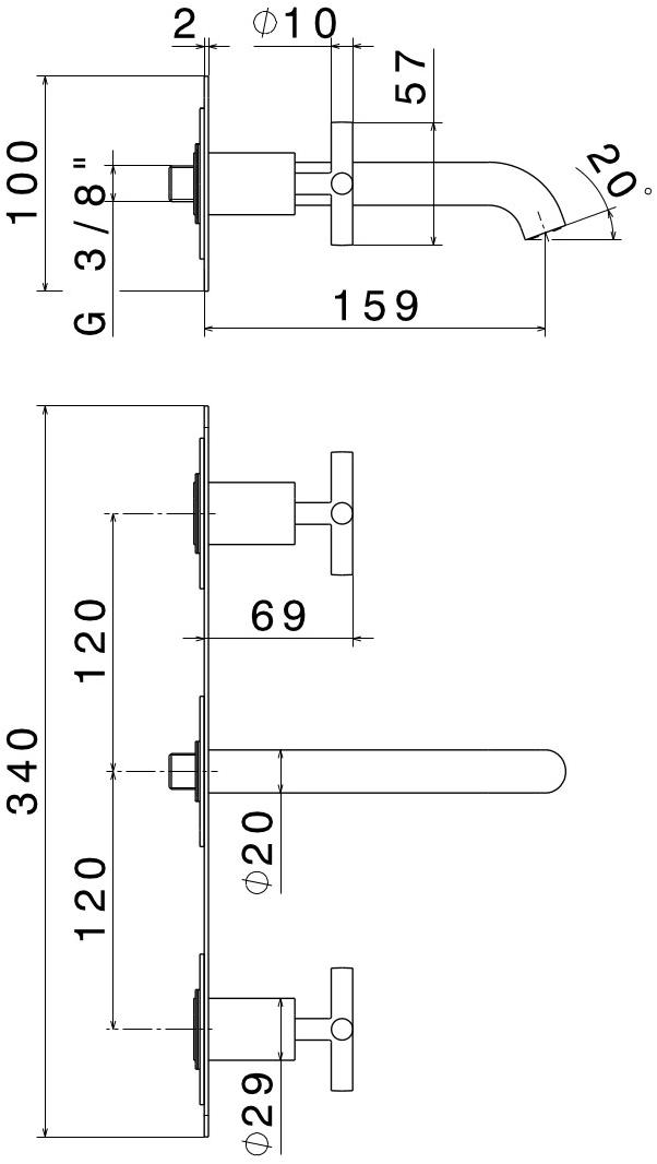 newform Смеситель для умывальника настенный на 3 отверстия с тарелкой Blink sun-id-1403031 - Вид №4