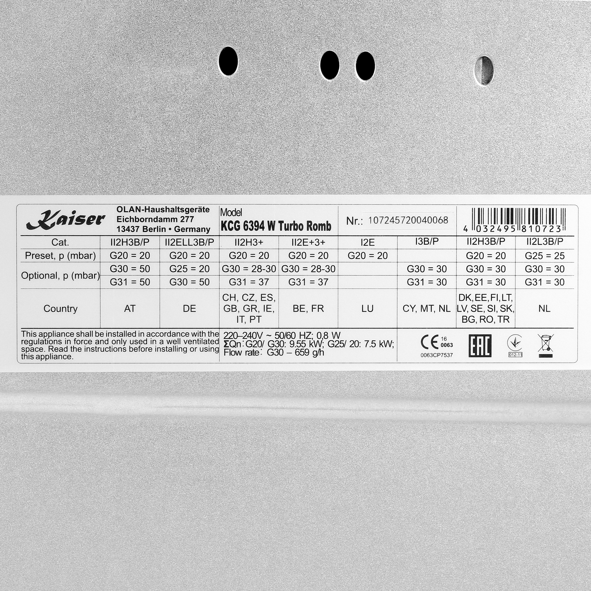 8153778 Газовая варочная поверхность Kaiser KCG 6394 W Turbo Romb STDN-0138069 - Вид №4