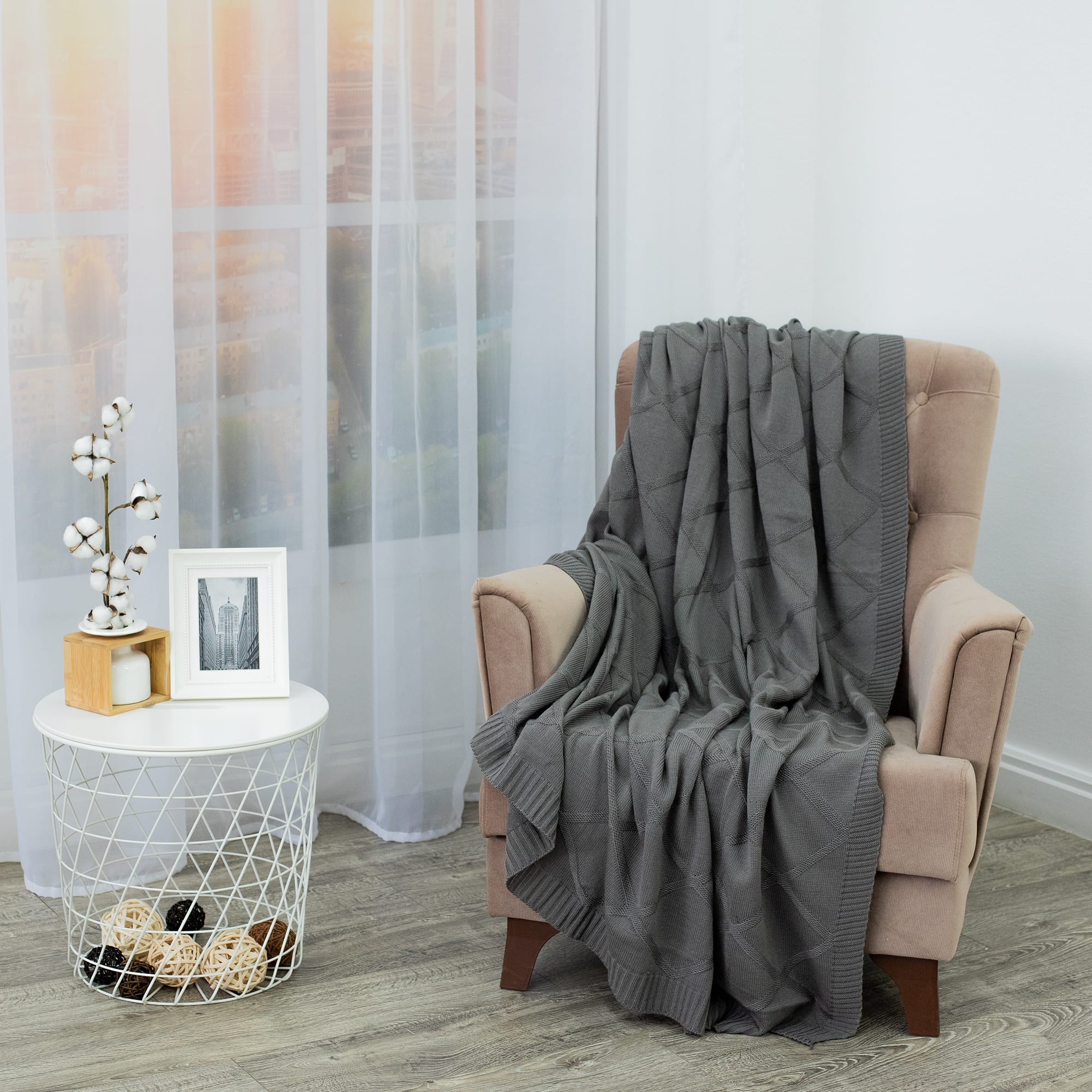 83273945 Плед вязаный 150x200 см акрил цвет серый Отсутствует Santreyd  - Вид №4