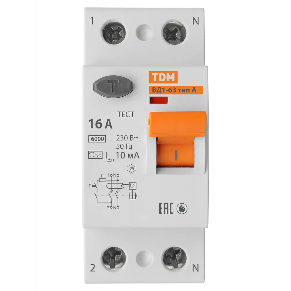 УЗО TDM Electric ВД1-63 2Р 16А 10мА - защита от токов утечки 89347147 STLM-1479496 - Вид №1