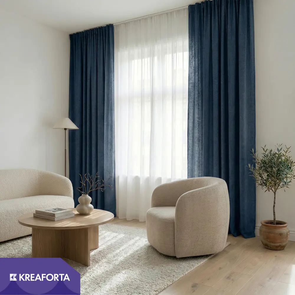 Штора на ленте со скрытыми петлями KREAFORTA Looks 200x260 см цвет серо-синий STLM-2002190 - Вид №7