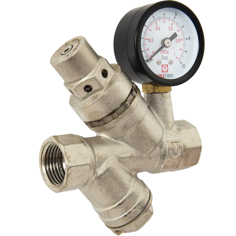 Редуктор давления Valtec с манометром 1/2", никелированная латунь VT.082.N.04 STLM-2085653