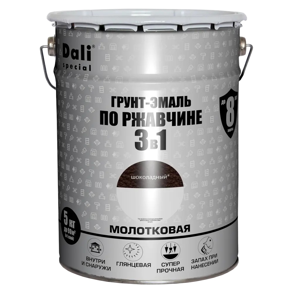 Грунт-эмаль Dali 3в1 молотковая «Шоколад» для защиты металла 84584242 STLM-0052326 - Вид №1