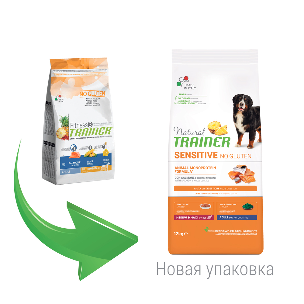 ПР0016331 Корм для собак TRAINER Nat.Sensitive для средних и крупных пород лосось сух. 12кг NATURAL TRAINER  - Вид №1