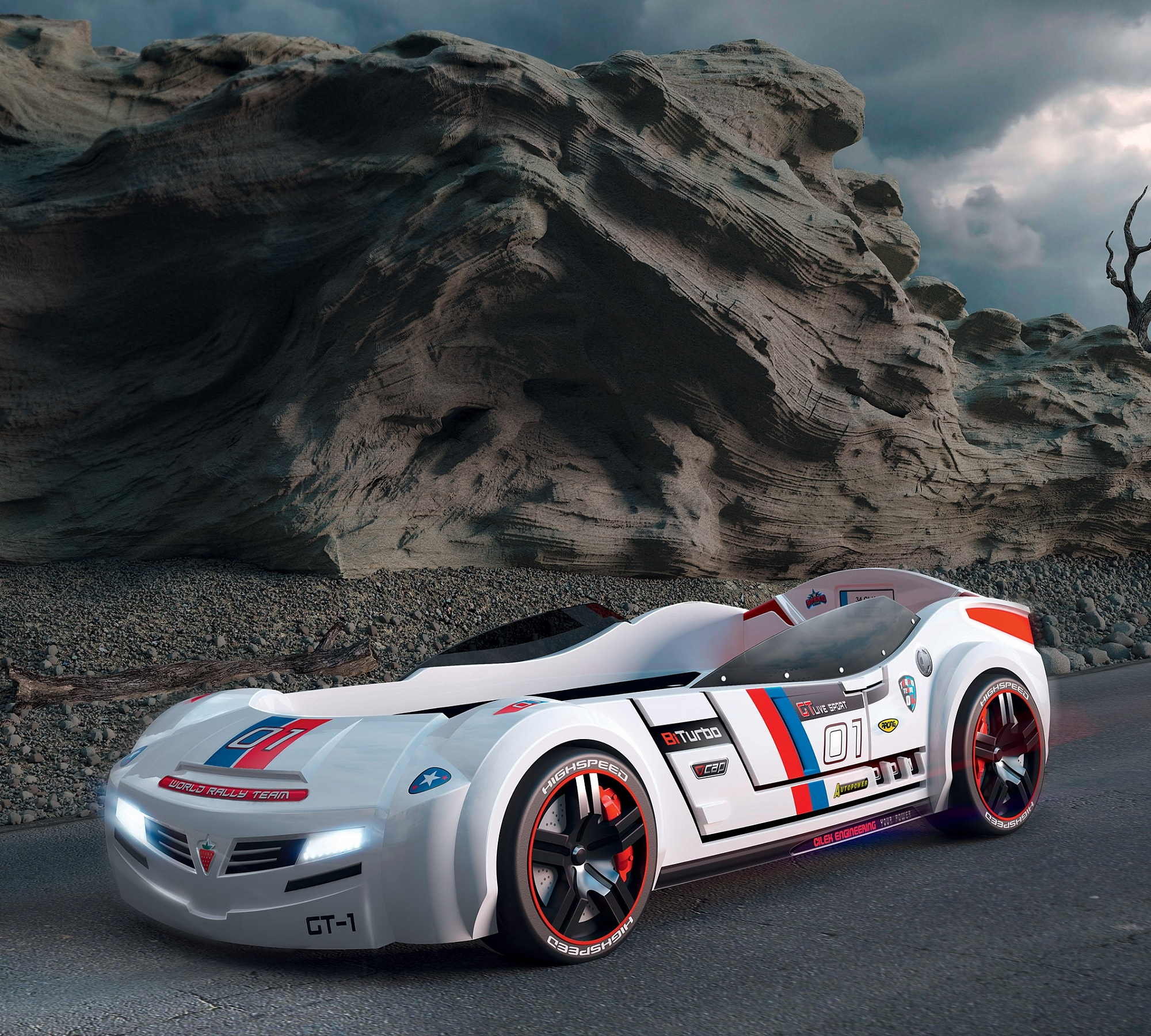 Кровать-машина с подсветкой 90х195 см белая BiTurbo CILEK  00-3832320 Белый Santreyd  - Вид №1