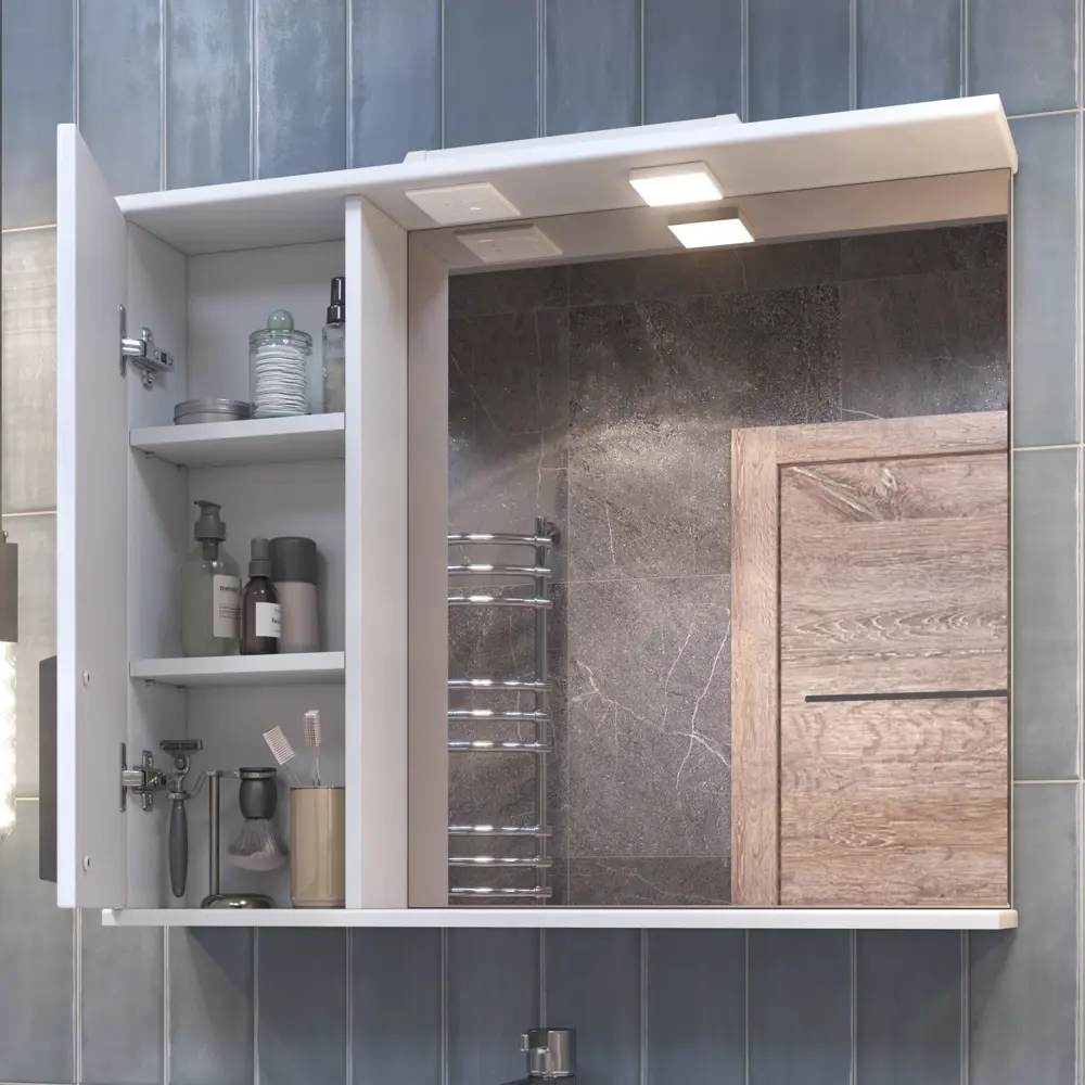 Шкаф зеркальный Vigo Milo подвесной с подсветкой 85x70 см левый цвет белый STLM-2053654 - Вид №8