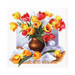 1269 Канва/ткань с рисунком Рисунок на канве 41 см х 41 см "Тюльпаны" Матренин посад