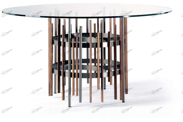 Pacini & Cappellini Круглый обеденный стол из дерева и стекла Tube sun-id-1486694