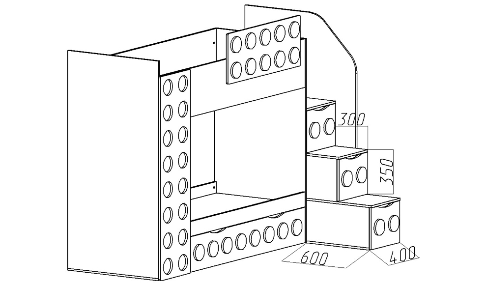 Кровать подростковая двухъярусная с дополнительным спальным местом правая "Леголенд" МАНДАРИН ЛЕГОЛЕНД 178718 Разноцветный;белый;розовый Santreyd  - Вид №3