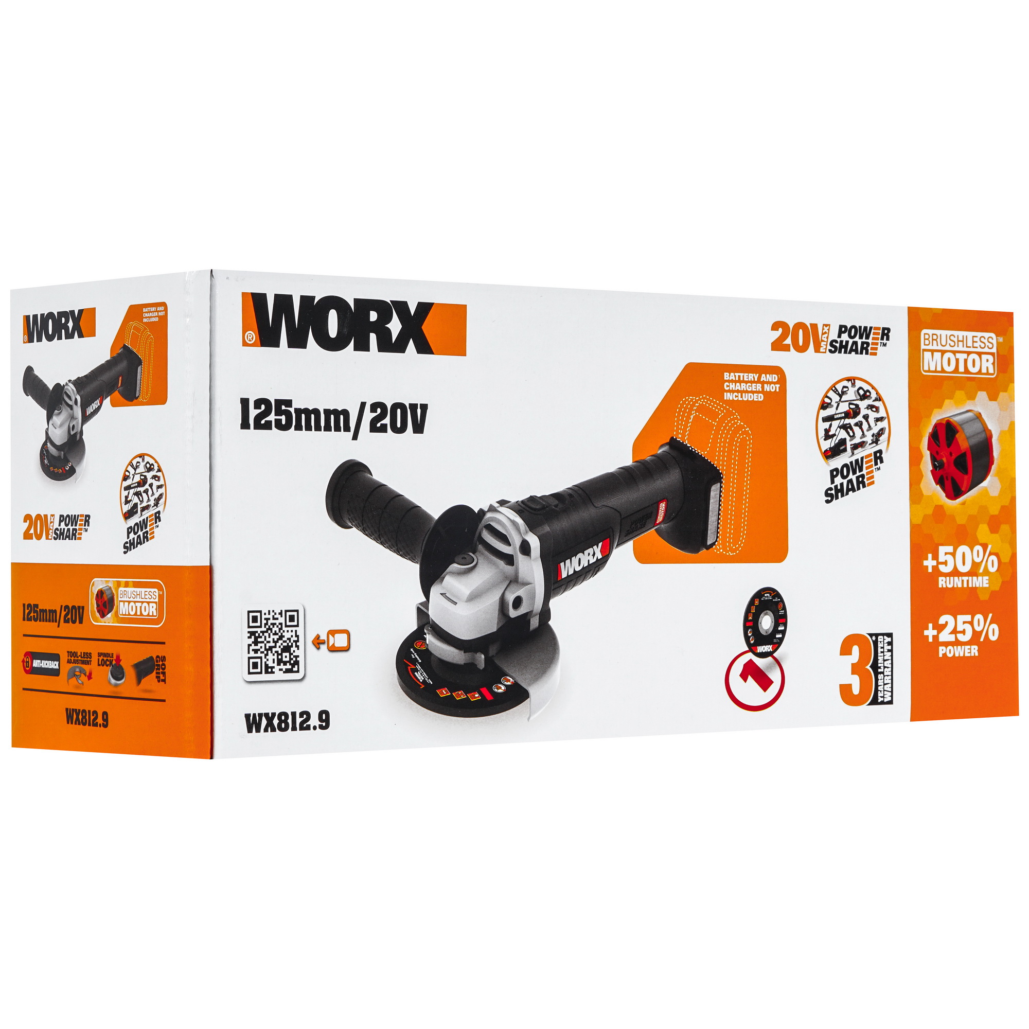 Углошлифовальная машина (УШМ) Worx WX812.9 PowerShare 20V  , Без ЗУ, Без АКБ 5325124 STDN-0135319 - Вид №7