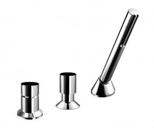 1667  Набортный смеситель для ванныручки на 3 отверстия без излива переключатель на 2 потока с кнопкой ручная лейка SUN гибкий шланг 150 см впуски 1/2'' подводка Fantini Rubinetti NOSTROMO