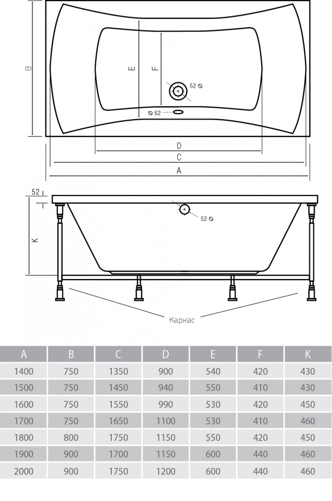 Акриловая ванна ALPEN Luna 170 AVP0008 - Вид №2