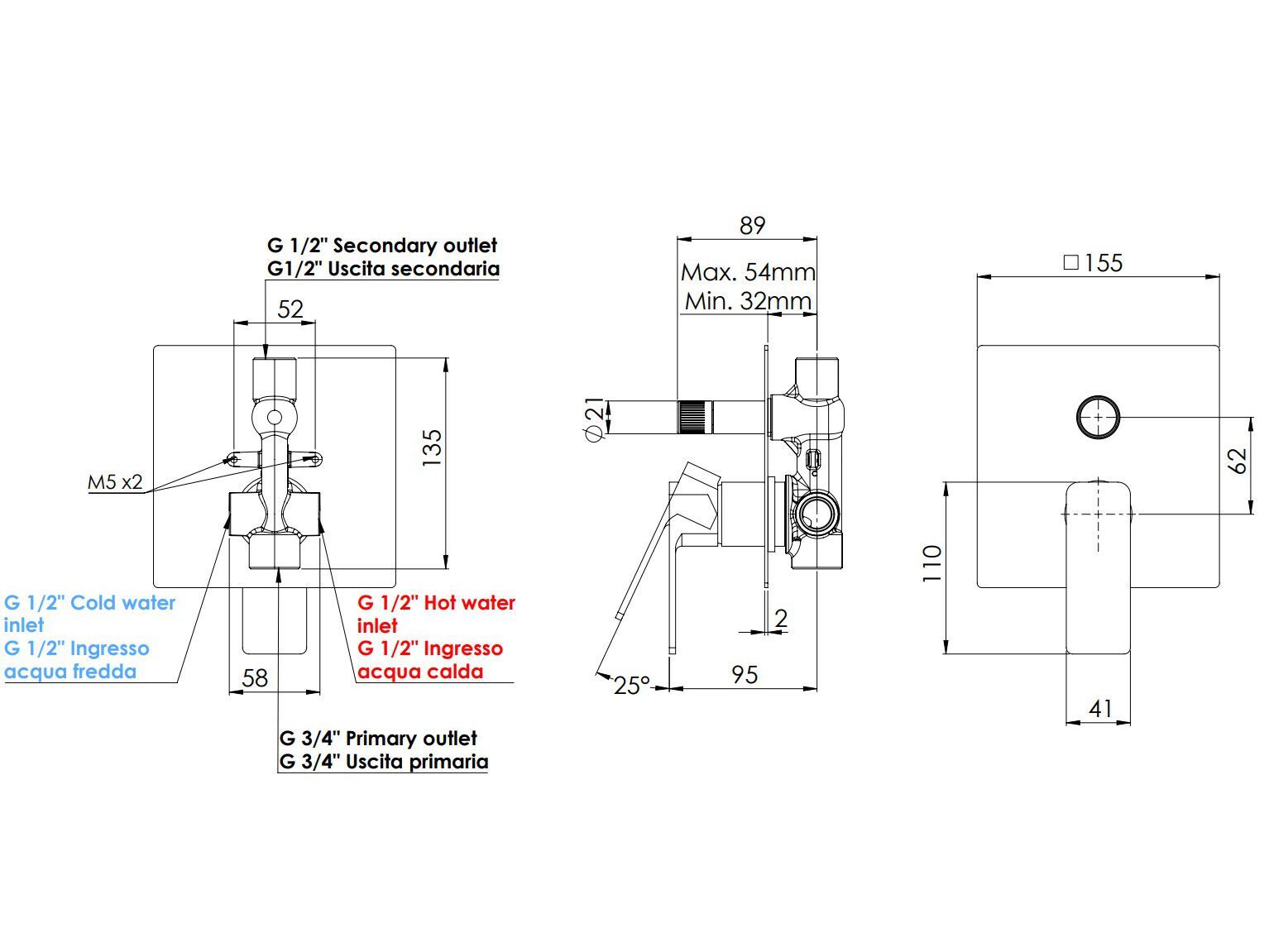 Однорычажный встраиваемый смеситель для душа Rubinetterie Mariani Icon ARCH-00017008 - Вид №2
