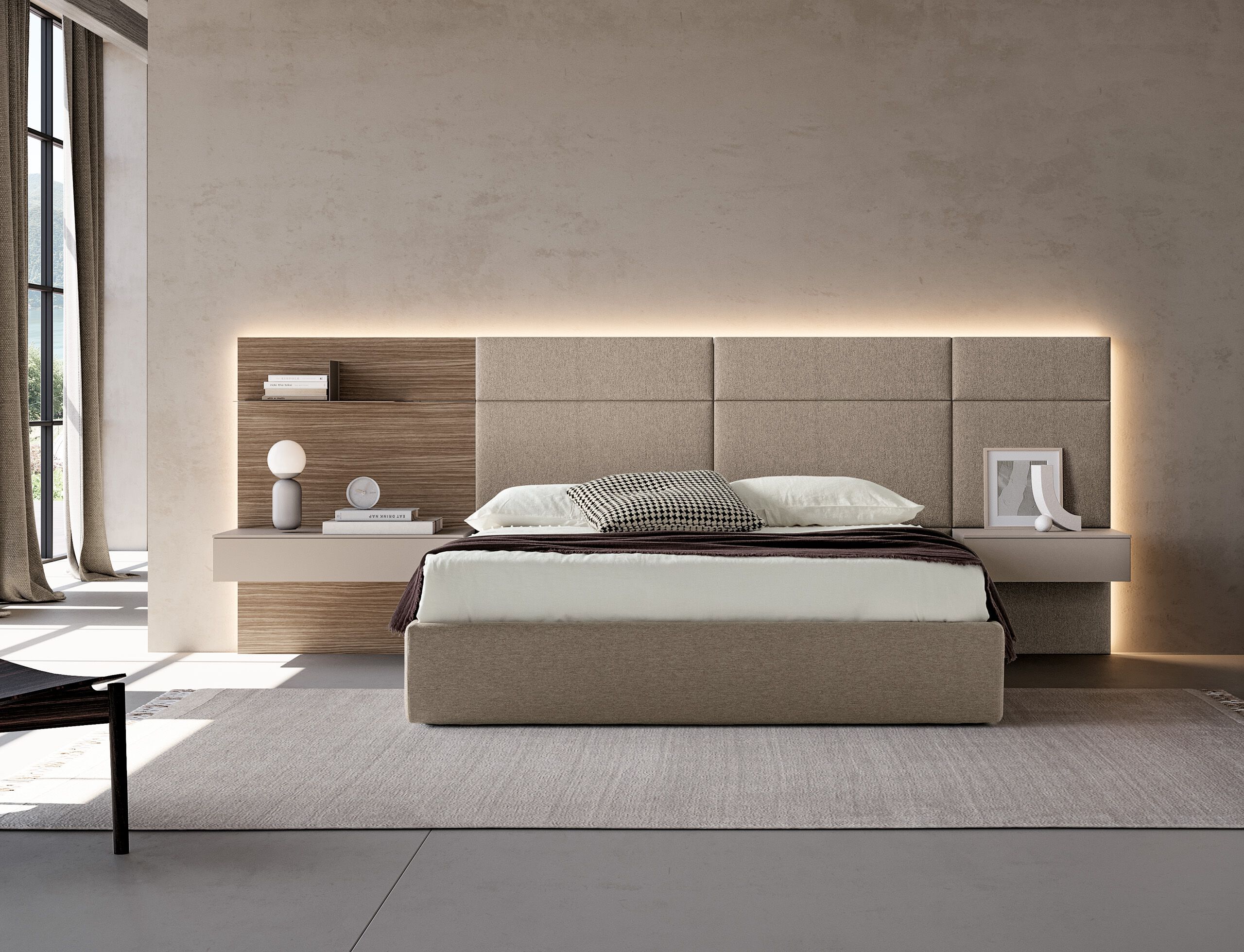 Двуспальная кровать из дерева и ткани со встроенным освещением Adok MODULA ARCH-00059163 - Вид №4