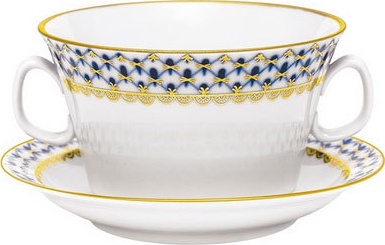 99959 Императорский фарфоровый завод Чашка бульонная с блюдцем 360мл "Кобальтовая сетка" "Молодёжная" Фарфор твердый 