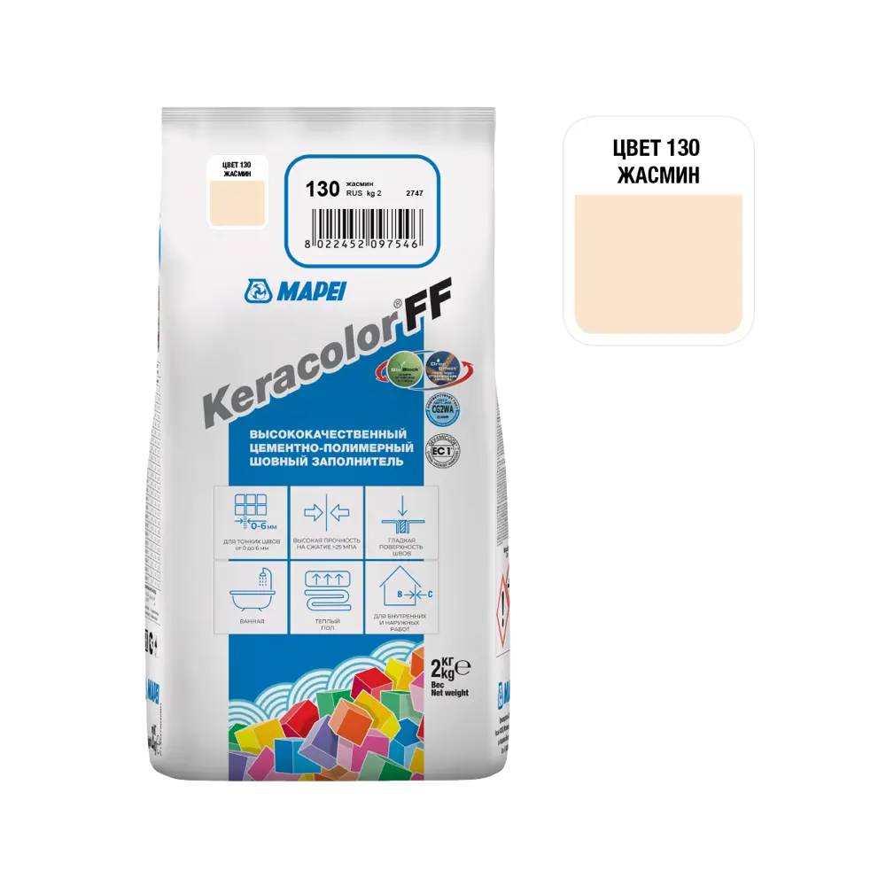 Затирка цементная MAPEI Keracolor FF 130 Жасмин для плитки и мозаики 81981436 STLM-0016527 - Вид №1