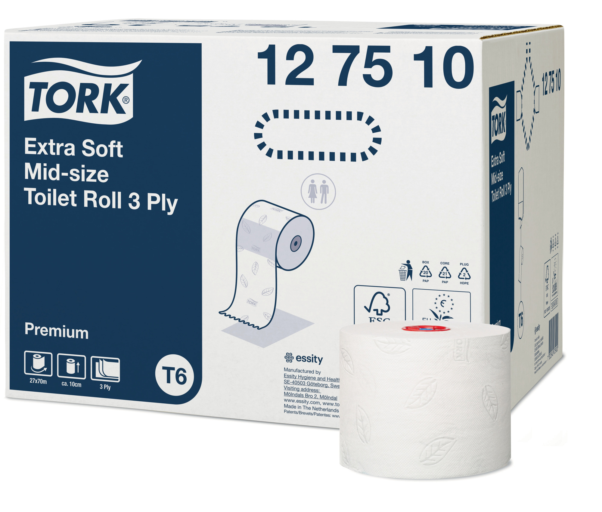 12751068 Туалетная бумага среднего размера, очень мягкая, 3-слойная Tork 