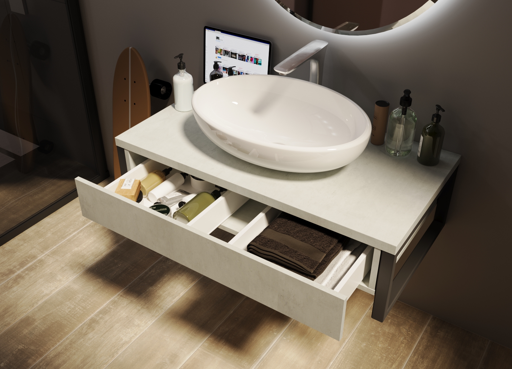 У85853 Тумба GRUNGE LOFT 100П 1в.я Бетон светлый 1 Marka GRUNGE LOFT  - Вид №3