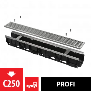Дренажный канал 100 мм с металлической рамой и оцинкованной решеткой C250