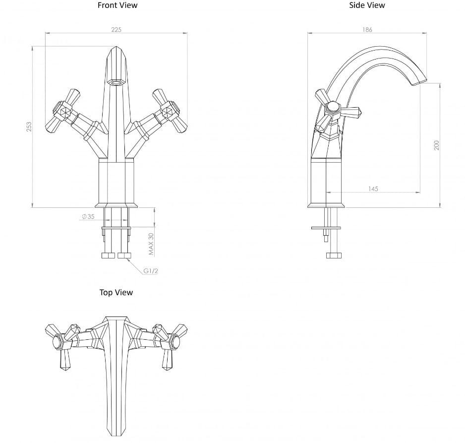 Высокий металлический смеситель для раковины Deco с аэратором с отдельными розетками LUSSO Eton ARCH-00002492 - Вид №1