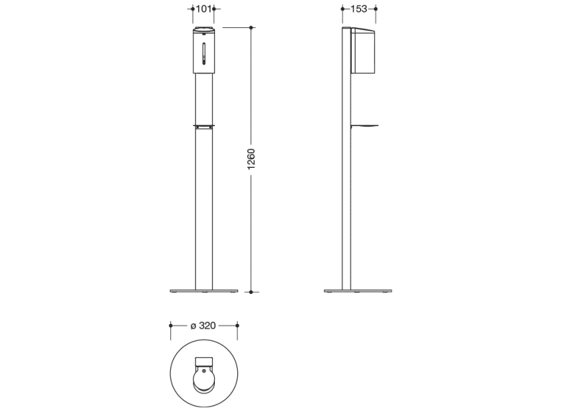 950.06.10301 Сенсорная колонка-дозатор дезинфицирующего средства HEWI USA Produkte  - Вид №1