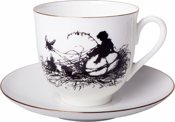 91650 Императорский фарфоровый завод Чашка с блюдцем "Силуэты. Мальчик" "Ландыш" Фарфор костяной 