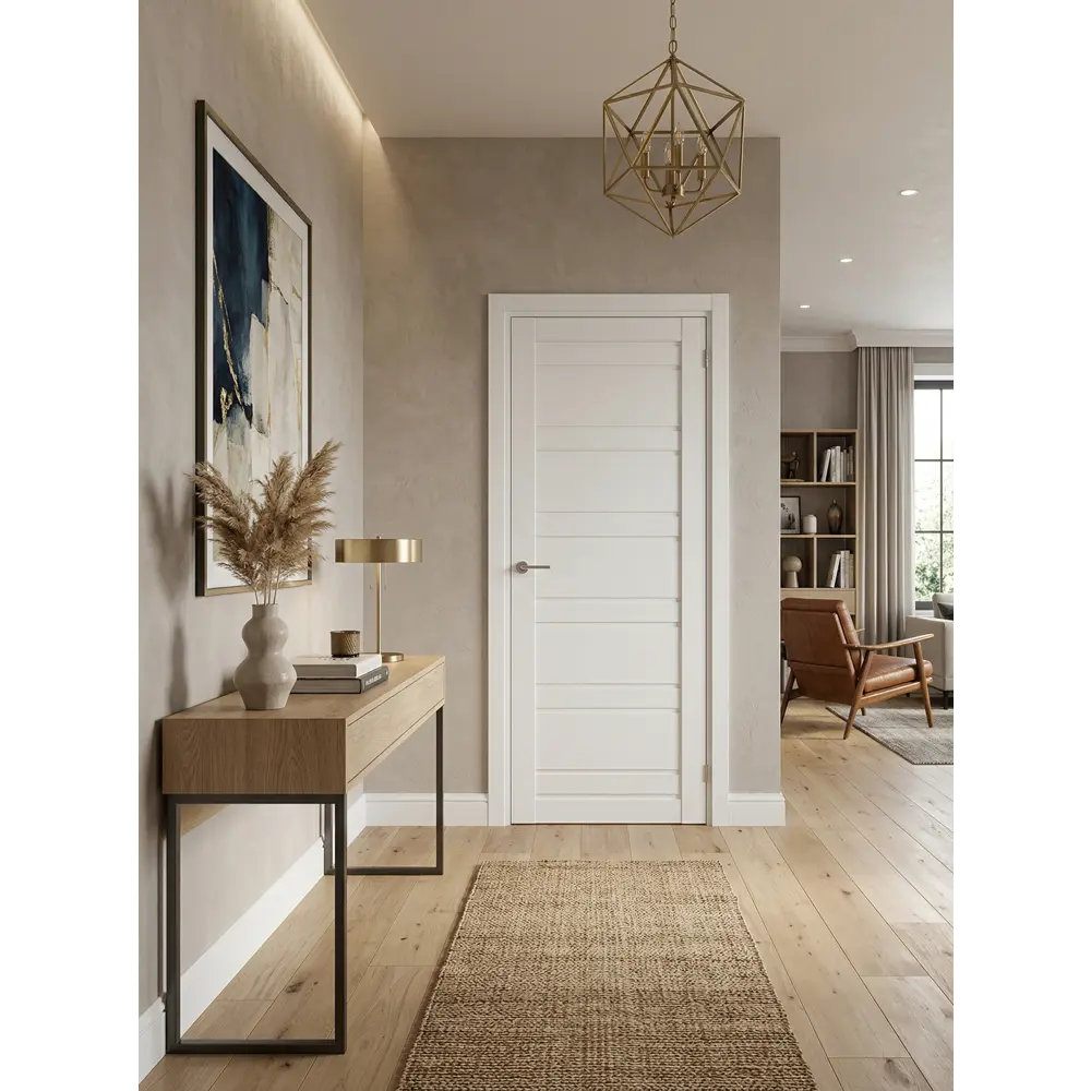 Дверь межкомнатная глухая Паудер 60x200 см Hardflex цвет белый с замком и петлями KREAFORTA STLM-2040149 - Вид №3