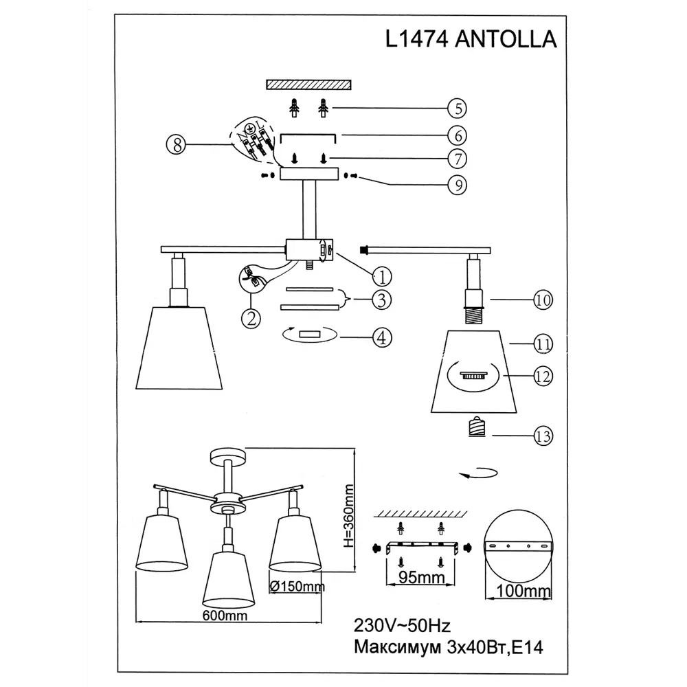 Люстра Lamplandia Antolla L1474, 3 лампы, 12 м², цвет никель/серый 89727547 STLM-2021820  - Вид №9