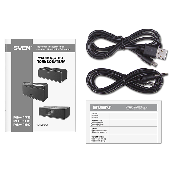 SV-015886 ps-175, черный, акустическая система 2.0, мощность 2x5 вт (rms), bluetooth, fm, usb, microsd, led-дисплей, часы, будильник, встроенный аккумулятор) Sven Santreyd  - Вид №5