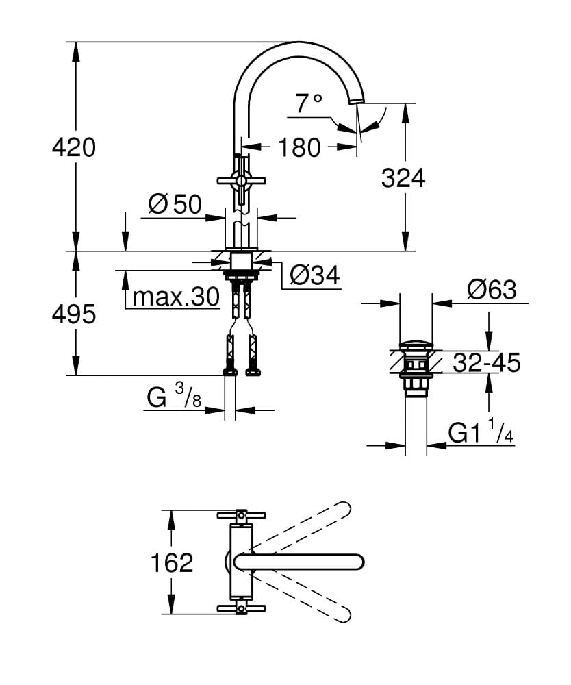 Смеситель для раковины с раздельными розетками Grohe Атриум ARCH-00111466 - Вид №5