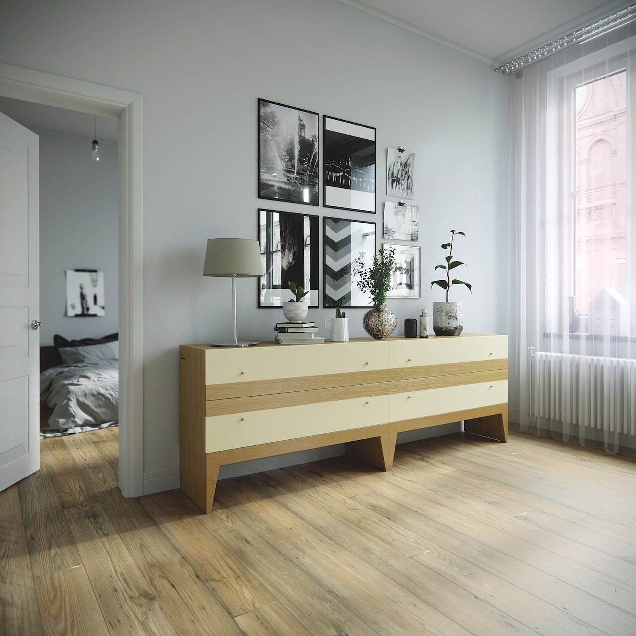 Комод деревянный с 2 ящиками желтый Strip BRAGIN DESIGN ДИЗАЙНЕРСКИЕ, КОМОДЫ TELLY-TINY ОТ BRAGIN DESIGN 256451 Бежевый  - Вид №1