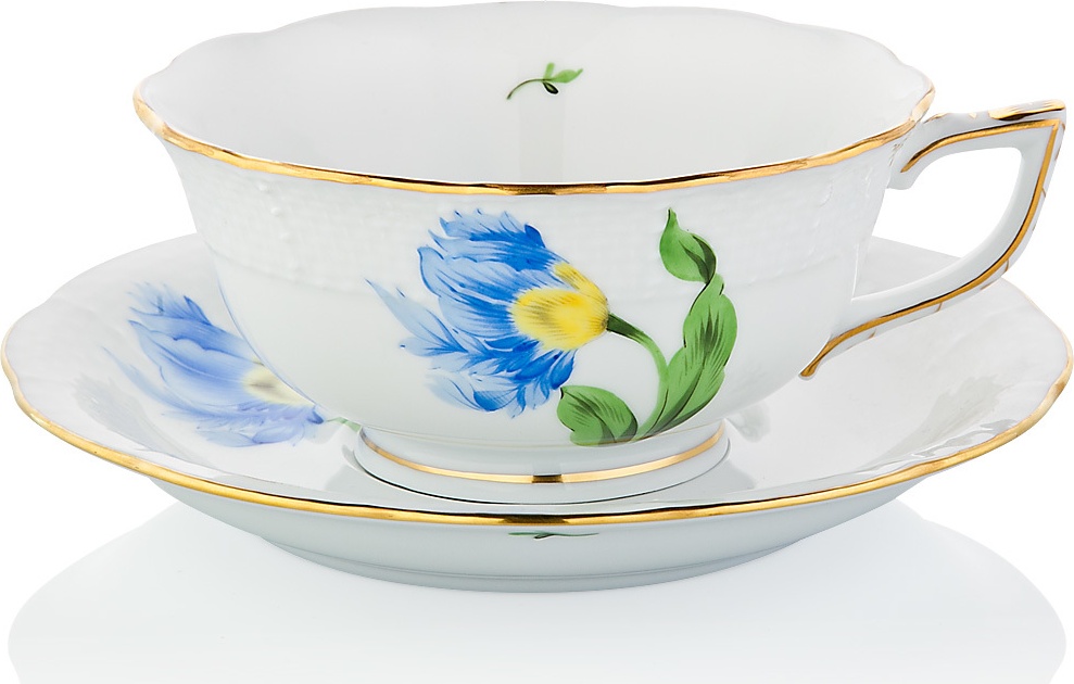 1051718 Herend Чашка чайная с блюдцем 180мл "Китти" (синяя) Фарфор, Керамика 