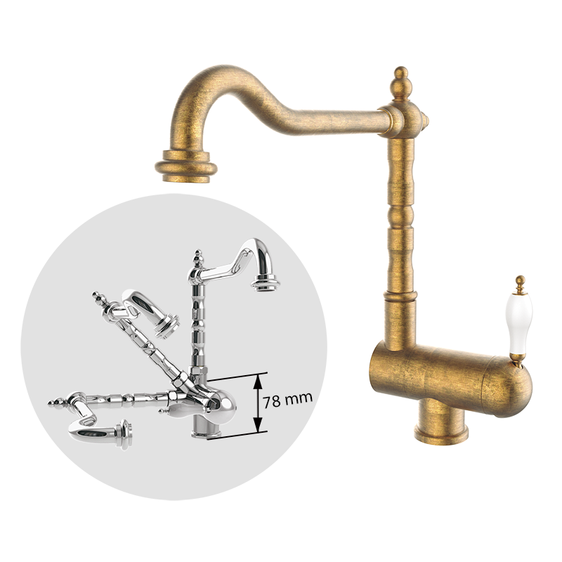 535199 BASIC/PREMIUM Складной ретро Носик 1866 Смеситель для раковины Старая Латунь GRB MIXERS 