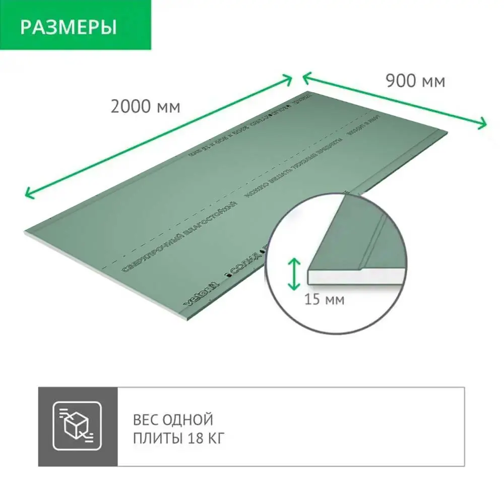 Гипсокартон влагостойкий Vetonit Аква Стронг Эрго 2000x900 мм 1.8 м² STLM-2176392 - Вид №3