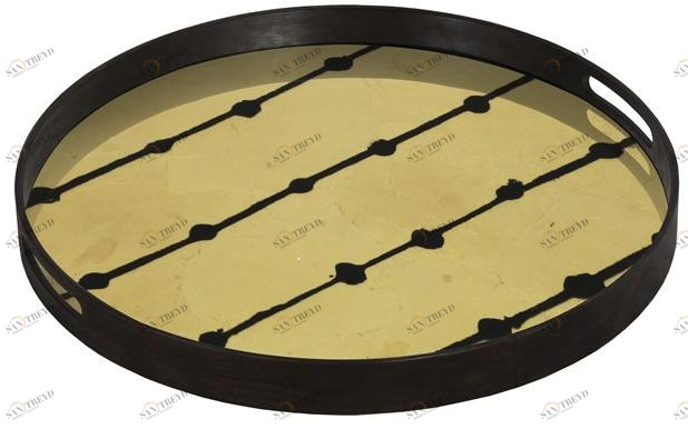 Ethnicraft Круглый поднос из дерева и стекла Gilded layers 20418