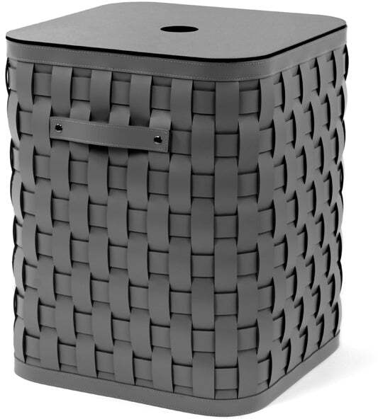 Большая квадратная корзина Demetra с плоской крышкой - 40X40XH50 см / регенерированная кожа_черный