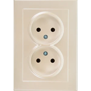 Розетка двойная встраиваемая Lexman Виктория без заземления, цвет жемчужно-белый