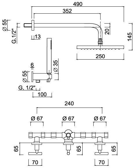 Rubinetteria Giulini Встроенный душевой набор с переключателем, лейкой и ручным душем G4 F7715w2ks - Вид №1