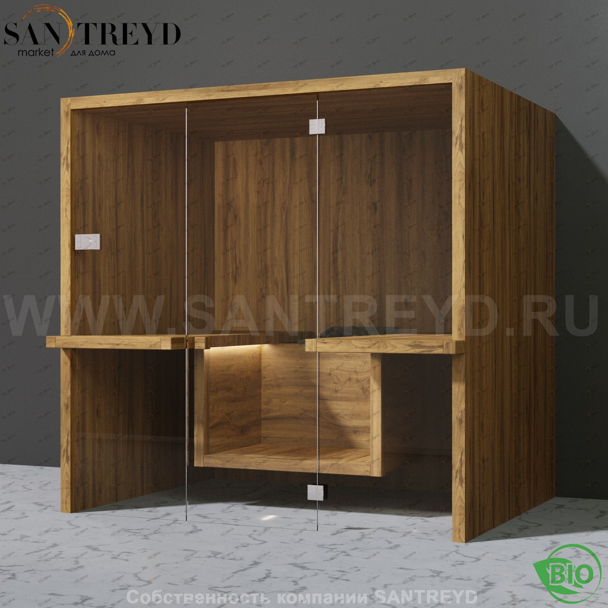 Effegibi AIR BI90600002 Био-сауна. Установка: к стене. Мощность: 6 кВт макс. Размеры: длина 217 см, ширина 162 см. Отделка: осина термообработанная.