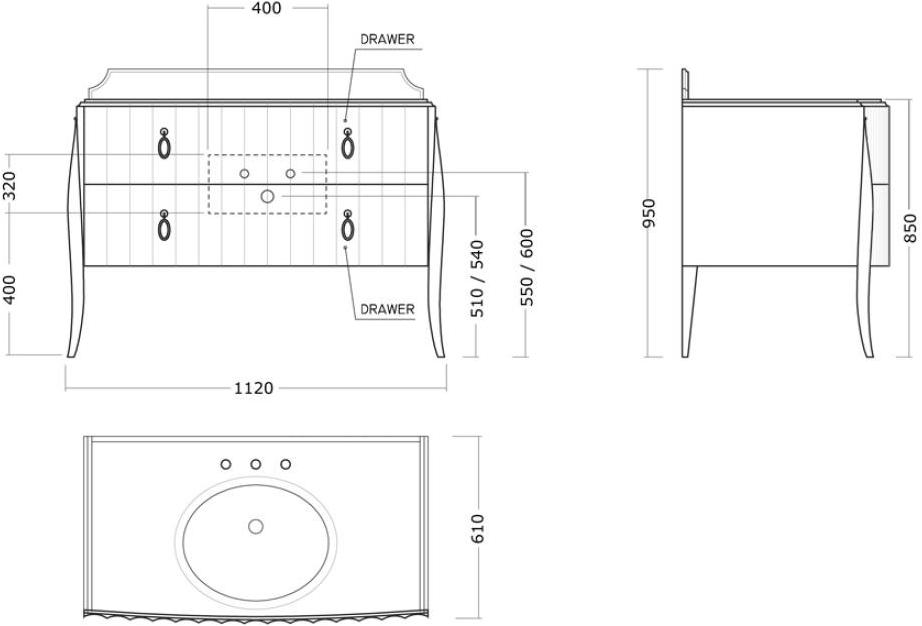 Gentry Home Лаковая тумба под умывальник с ящиками Charlotte sun-id-1386375 - Вид №2