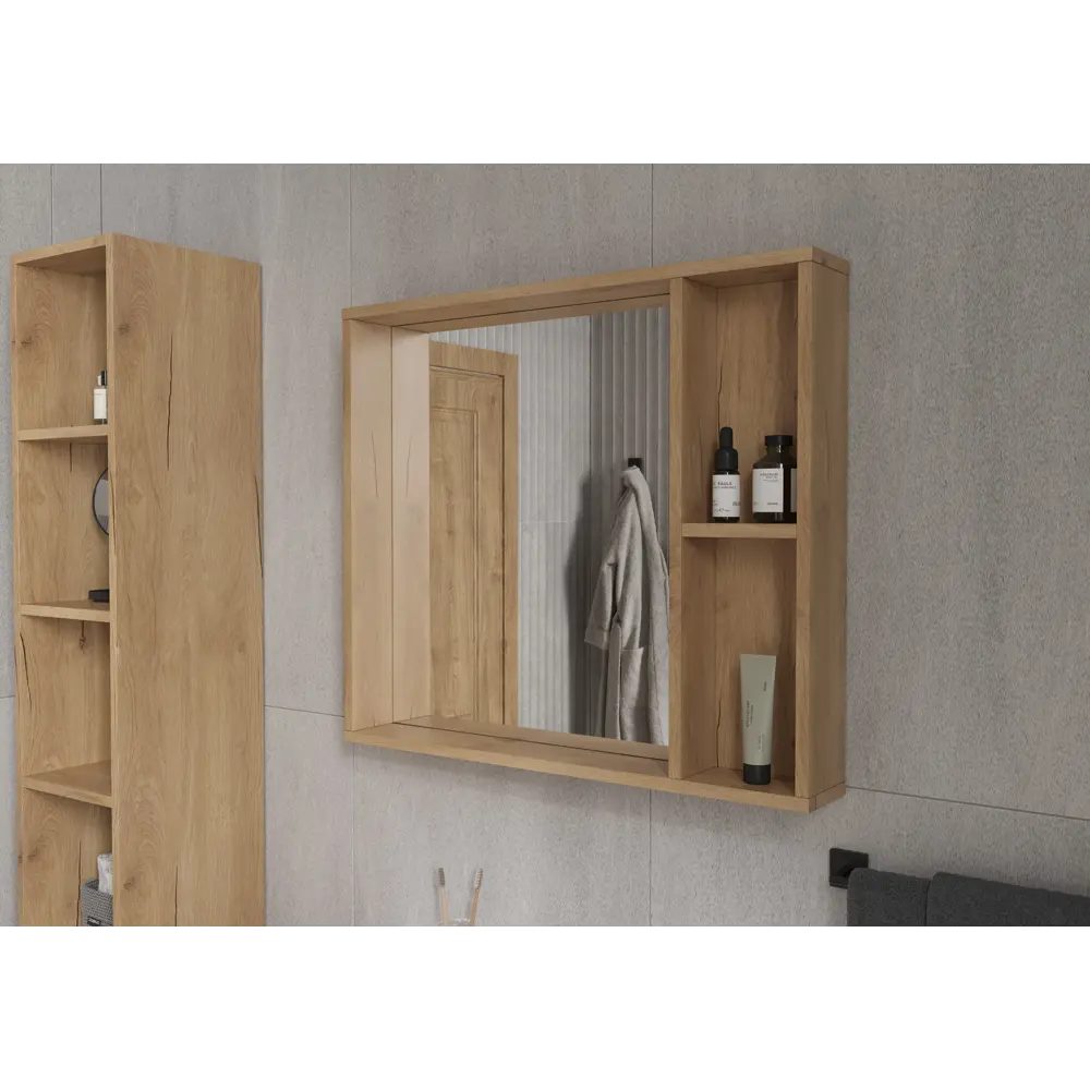 Зеркало для ванной Сохо KONSENSA с полками 80x69.6 см цвет светлый дуб STLM-2199660 - Вид №7