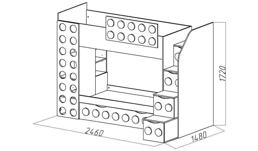 Кровать детская двухъярусная с дополнительным спальным местом правая "Леголенд" МАНДАРИН ЛЕГОЛЕНД 178715 Разноцветный;белый;желтый Santreyd  - Вид №2