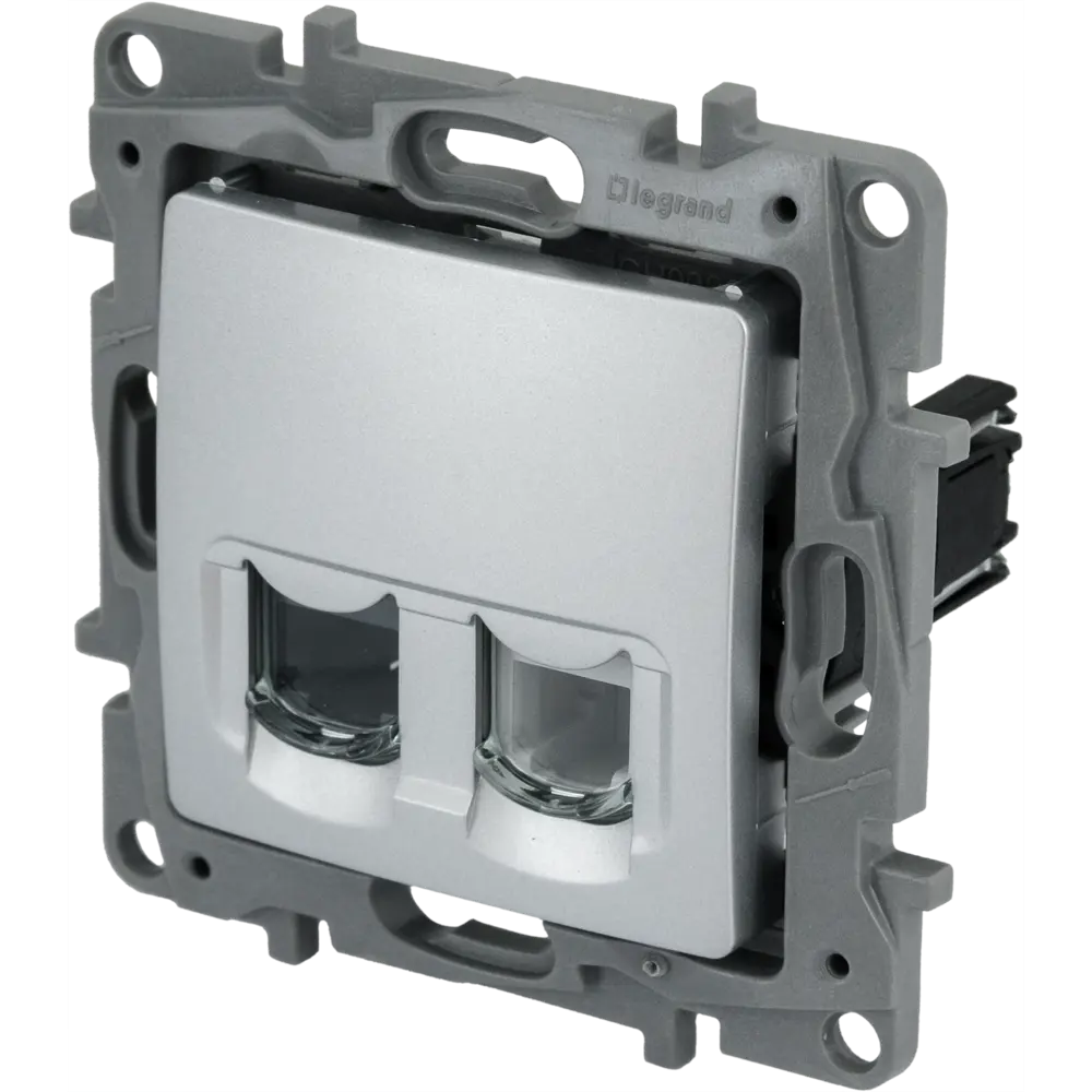 Телефонная/компьютерная розетка встраиваемая Legrand Etika RJ11/RJ45 UTP cat 5e цвет алюминий STLM-2208379 - Вид №1