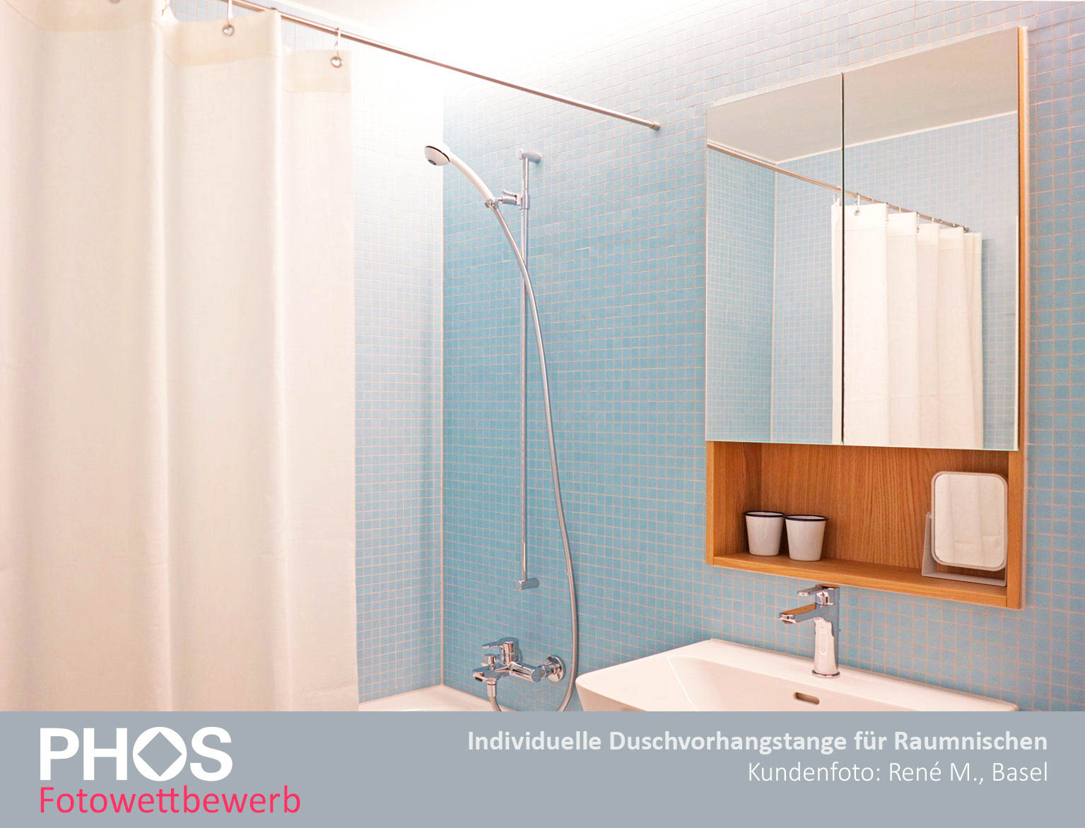 DSN12-2 Карниз для душевой занавески ø12 мм от 100 до 160 см - на заказ PHOS  - Вид №3