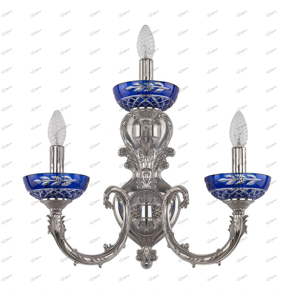 Бра настенное серебристо-синее Bohemia Ivele Ni P 7109B16/2+1/210 Ni P Clear-Blue/H-1J BOHEMIA IVELE ПОД СТАРИНУ 00-3889084 Серебро;синий 