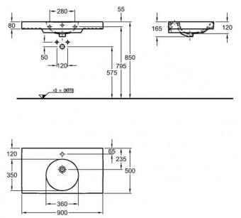 123292000 Подвесная раковина настенная прямоугольная Keramag  - Вид №1