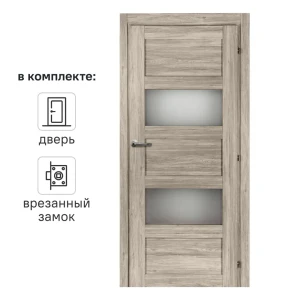 Дверь межкомнатная со стеклом Прэсто 60x200 см ПВХ цвет дуб санремо светлый с замком 82636403 STLM-2097411
